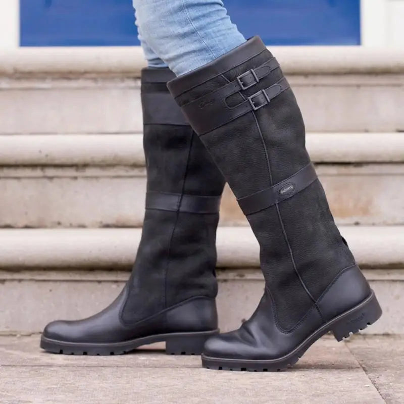 Mona - Waterproof outdoor boots with high shaft and buckles - leather rain boots for women