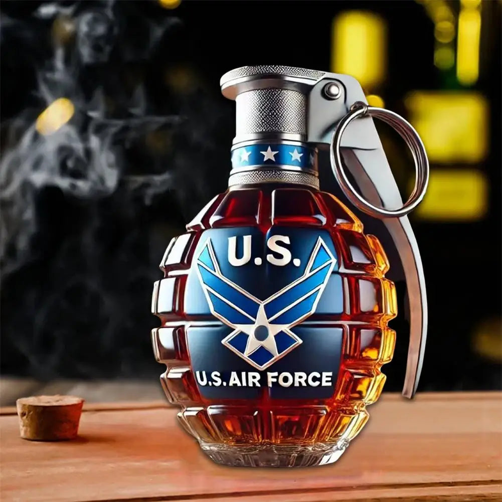 Engraved Military Hand Grenade Whiskey Bottle