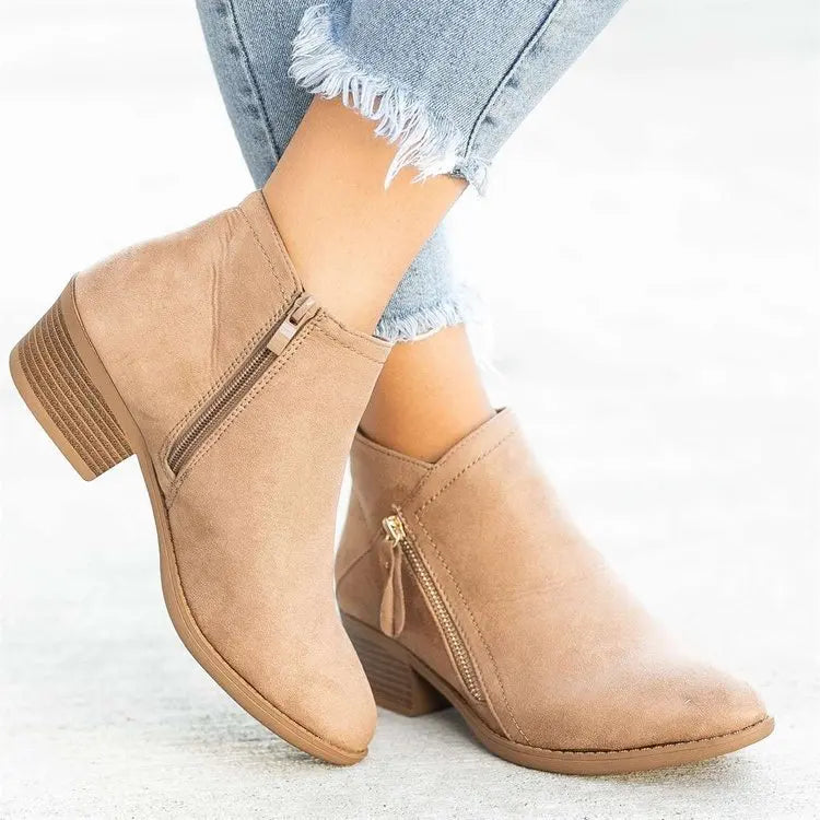 Nina - Suede Side Zipped Ankle Boots