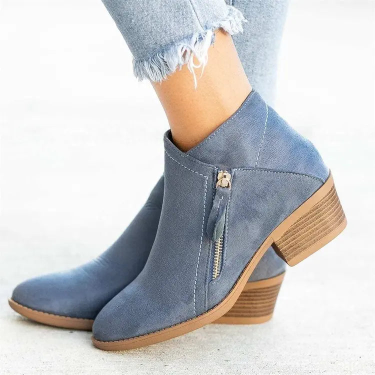 Nina - Suede Side Zipped Ankle Boots
