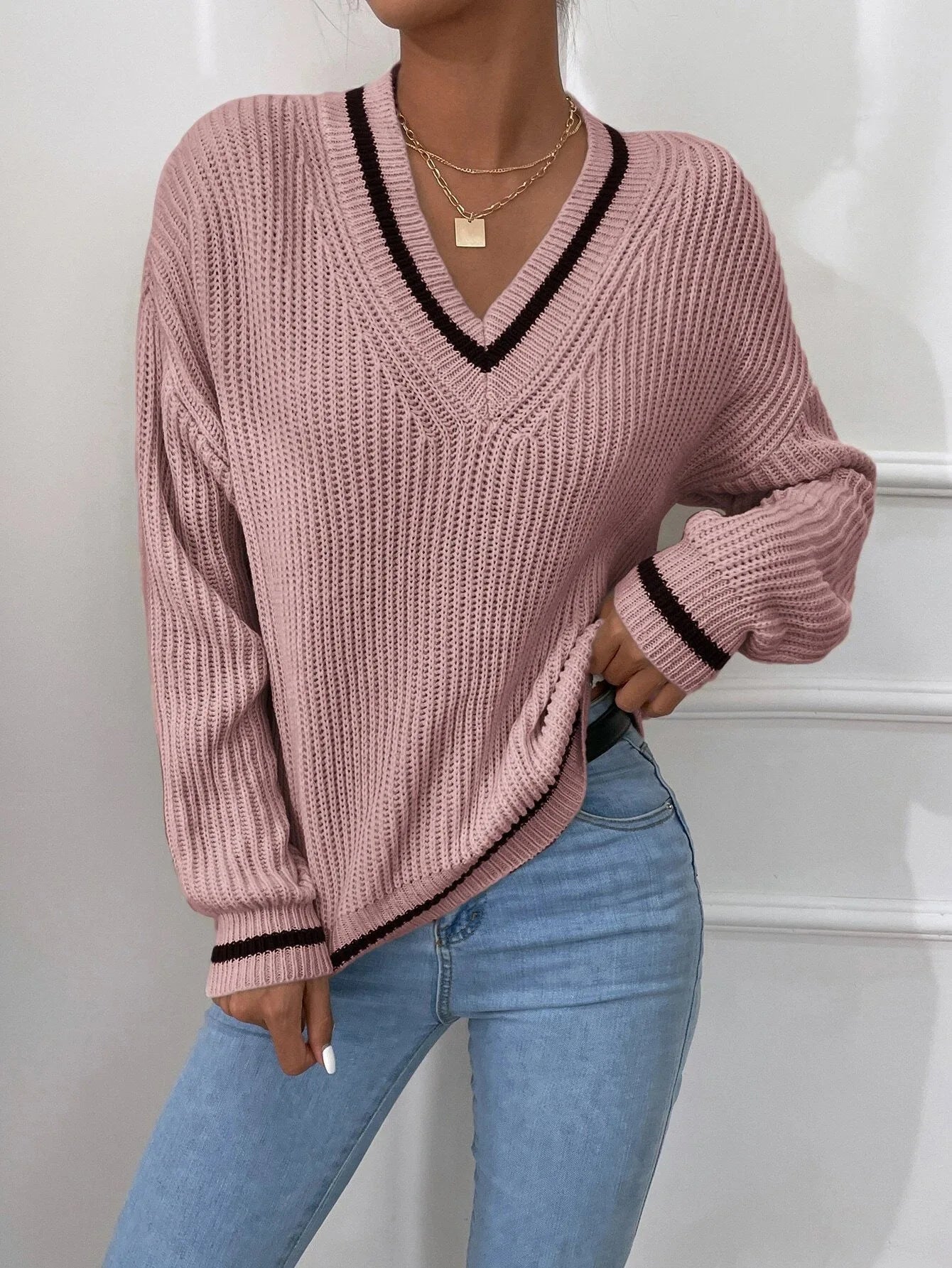 Marina - Stripe waffle knit sweater