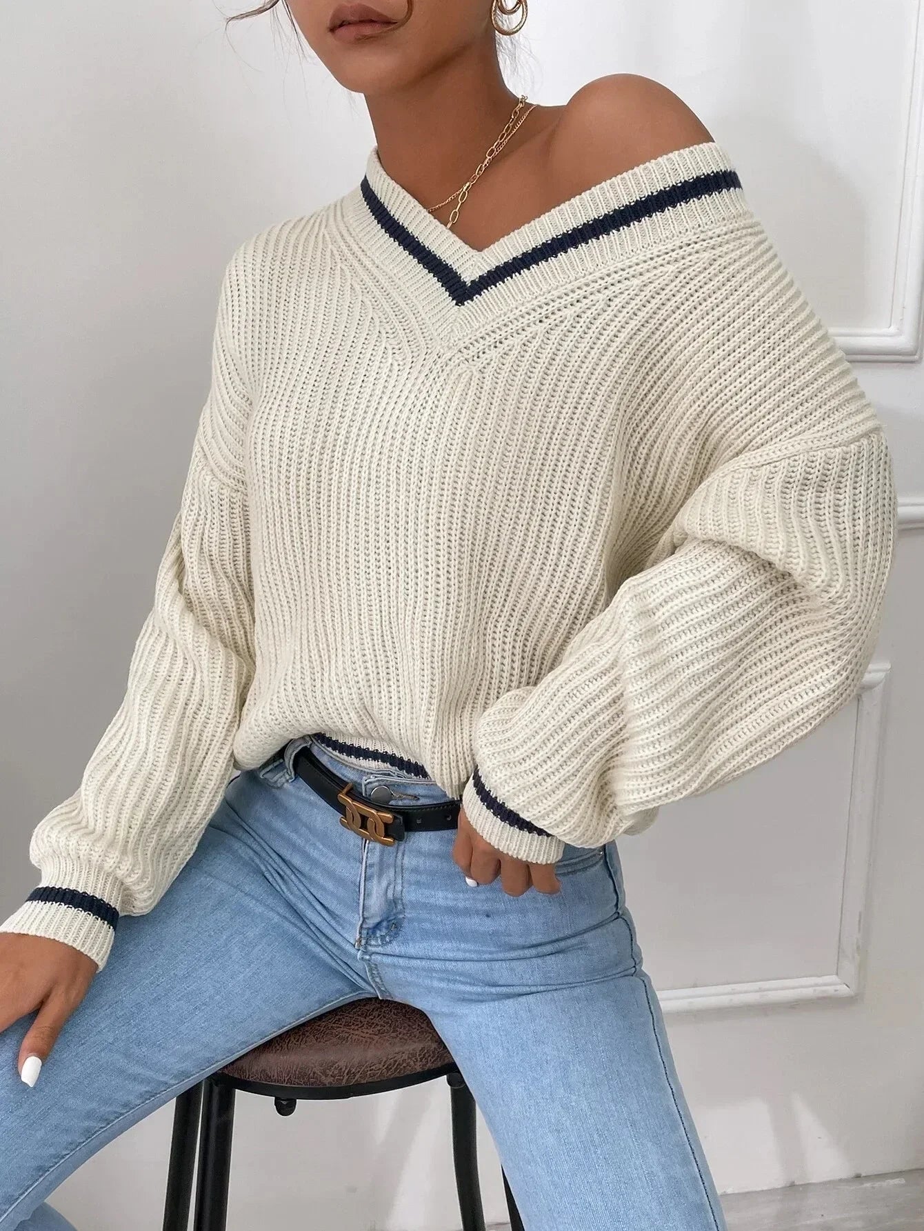 Marina - Stripe waffle knit sweater