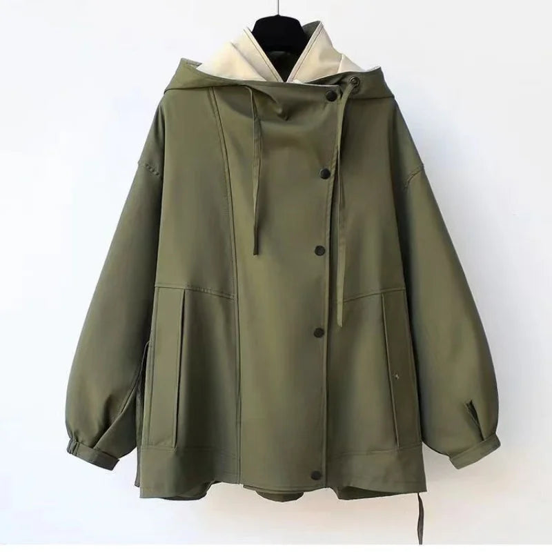 Xiandra - Trendy Hooded Windbreaker Coat