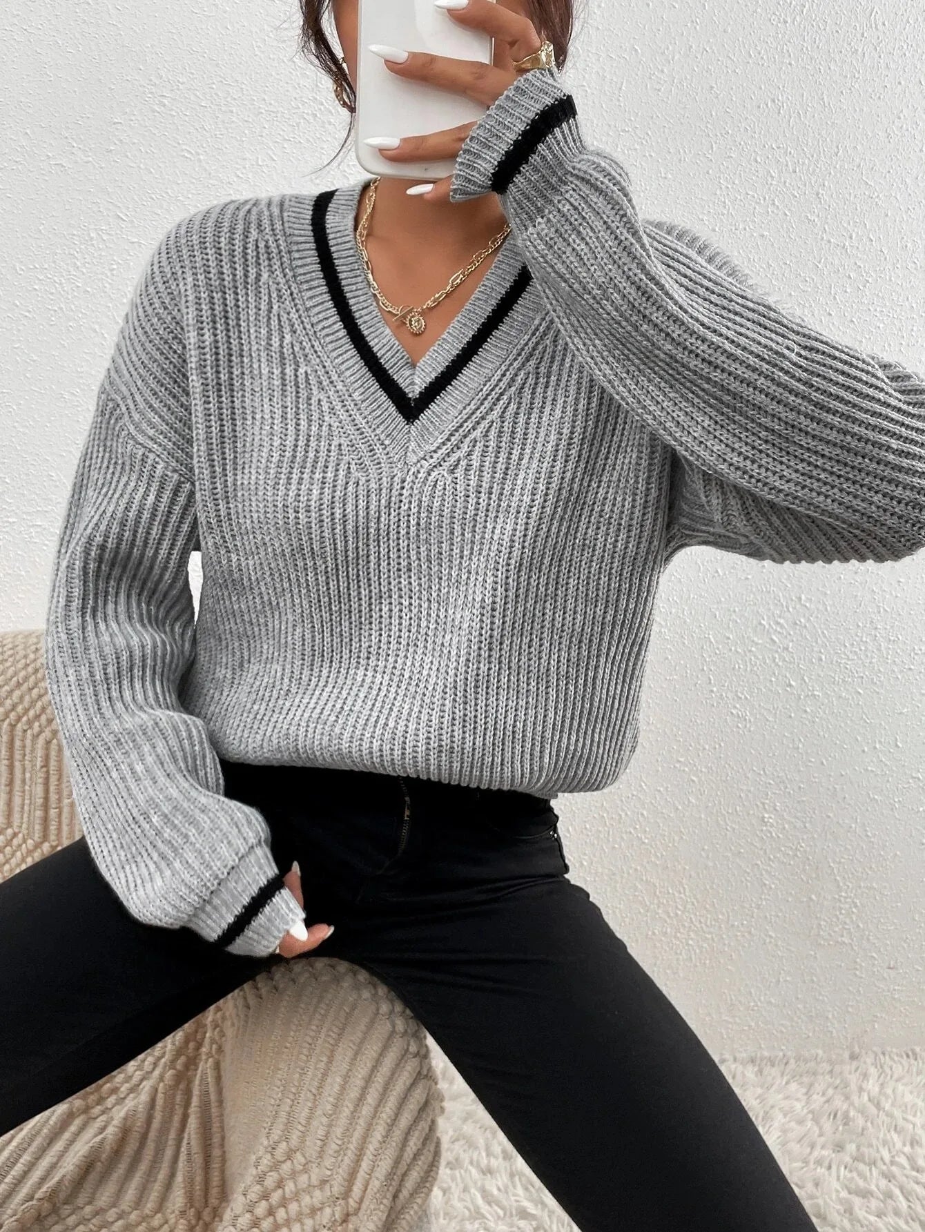Marina - Stripe waffle knit sweater
