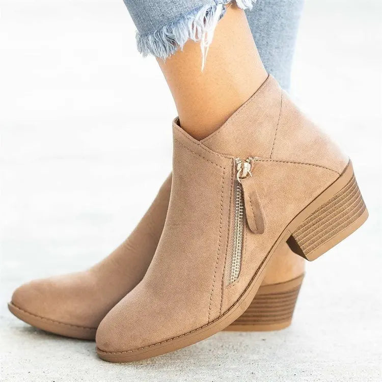 Nina - Suede Side Zipped Ankle Boots