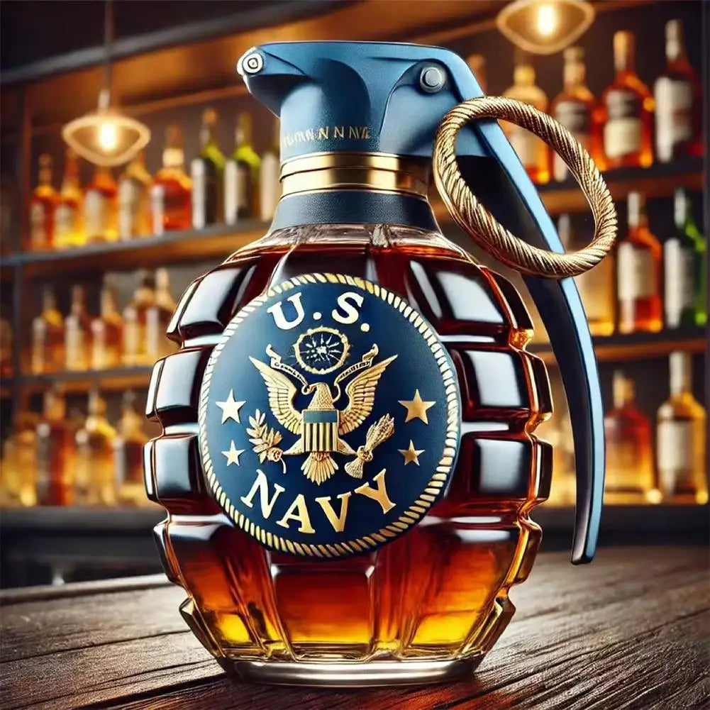 Engraved Military Hand Grenade Whiskey Bottle
