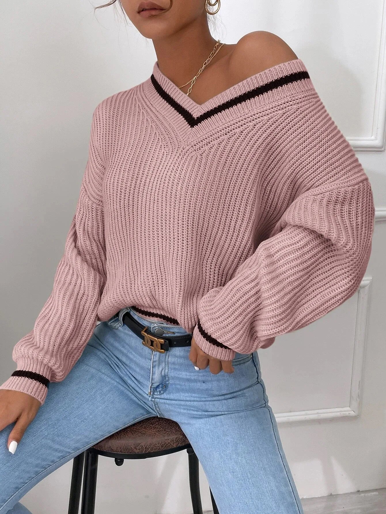 Marina - Stripe waffle knit sweater