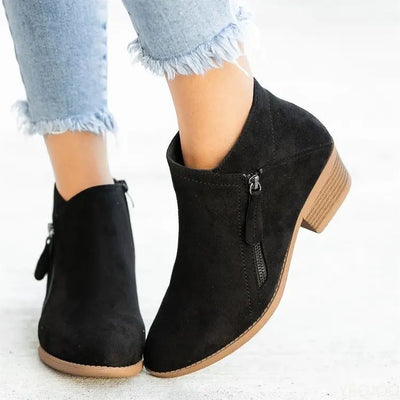 Nina - Suede Side Zipped Ankle Boots