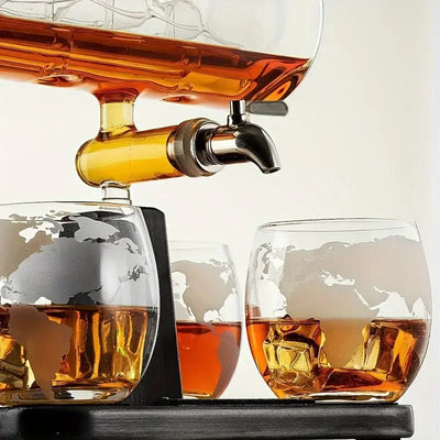 1pcs, 1300ml/44oz Decanter+4pcs, 300ml/10oz Glass Cups Whiskey Set