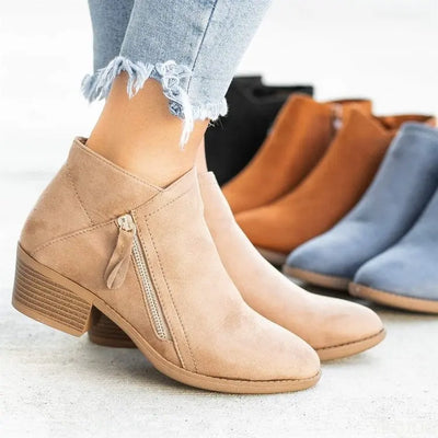 Nina - Suede Side Zipped Ankle Boots