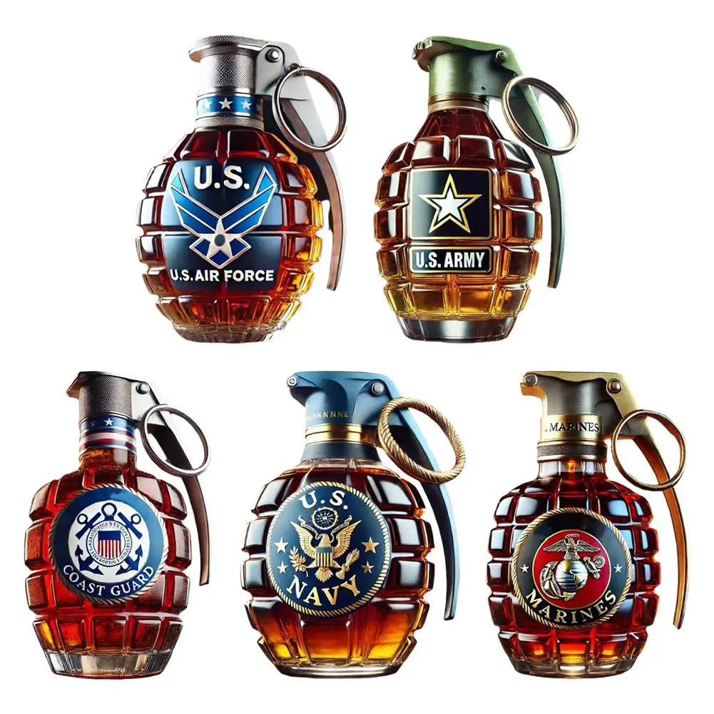 Engraved Military Hand Grenade Whiskey Bottle