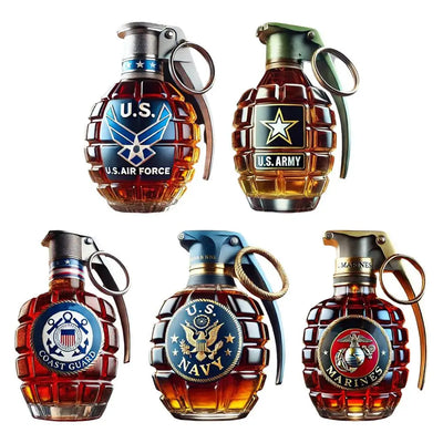 Engraved Military Hand Grenade Whiskey Bottle