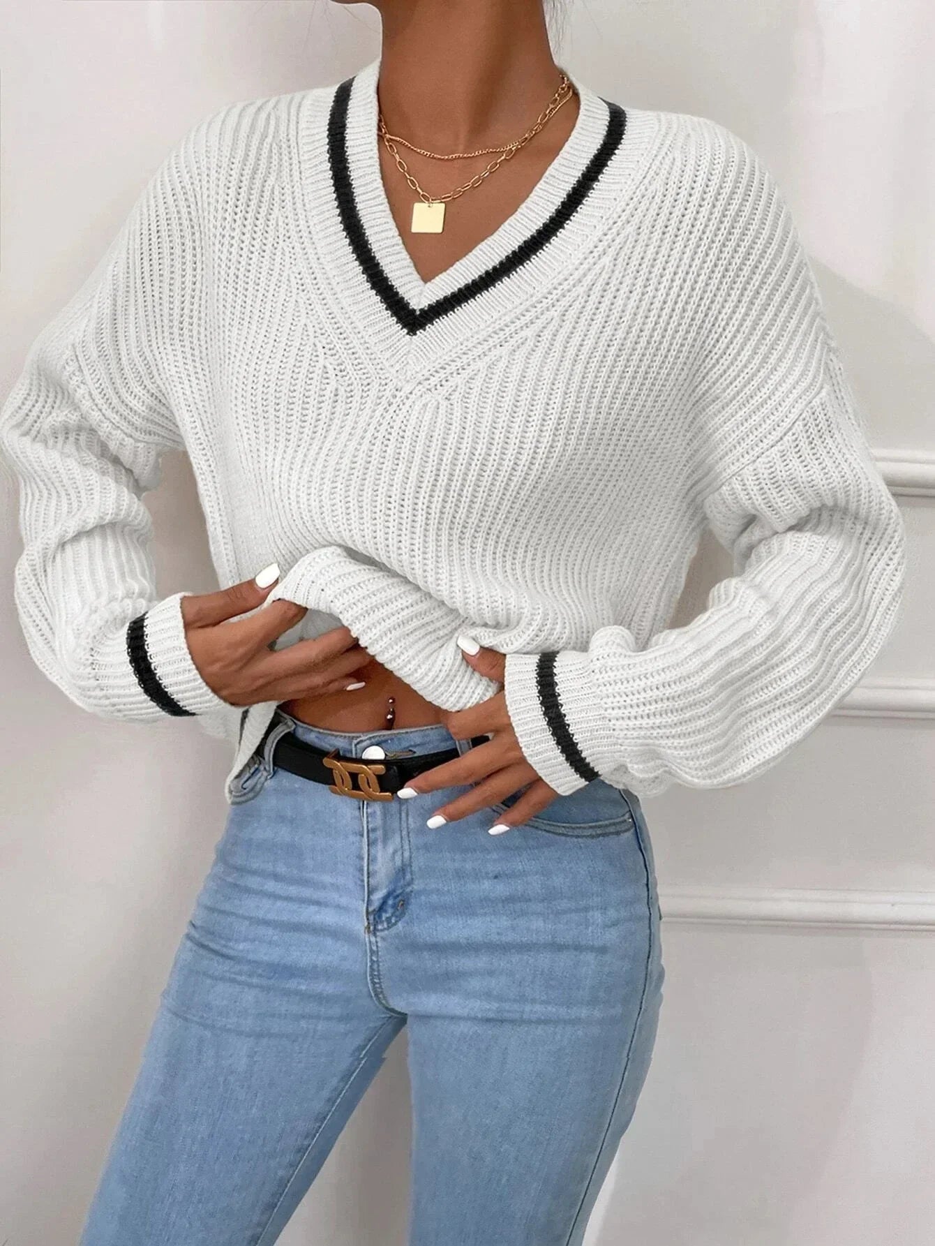 Marina - Stripe waffle knit sweater