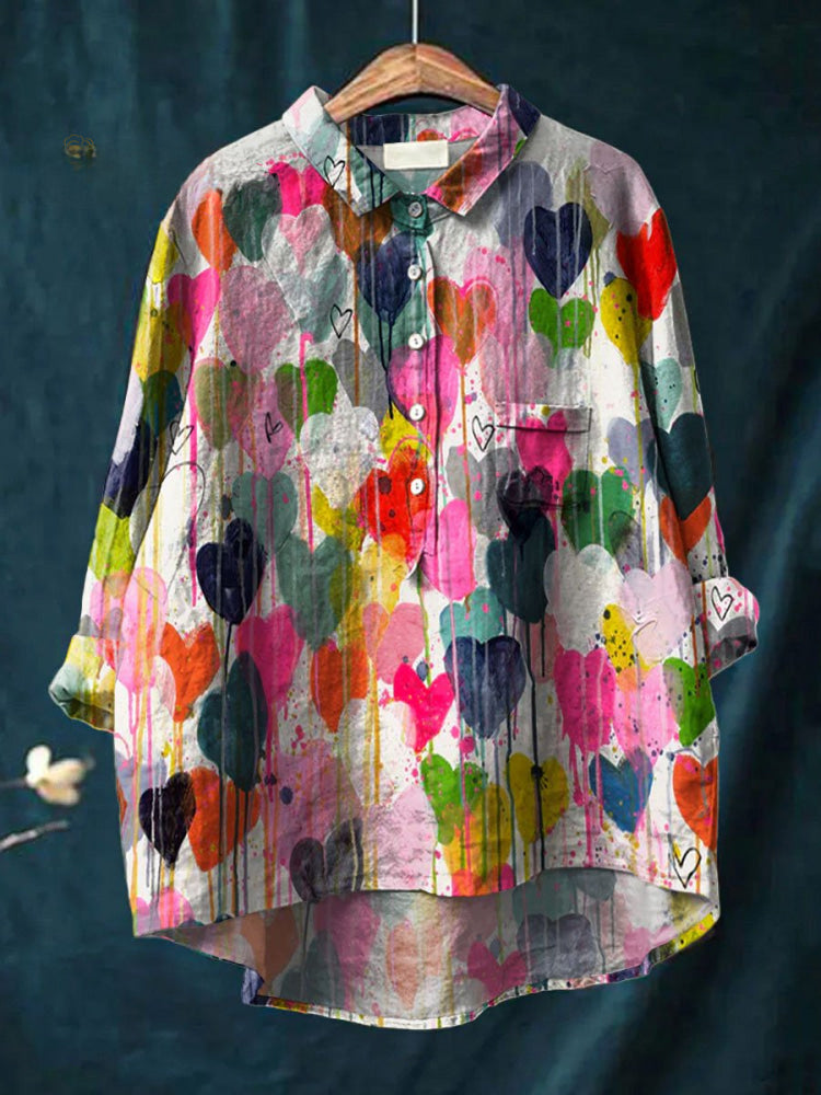 Valentina - Colorful Heart Print Shirt