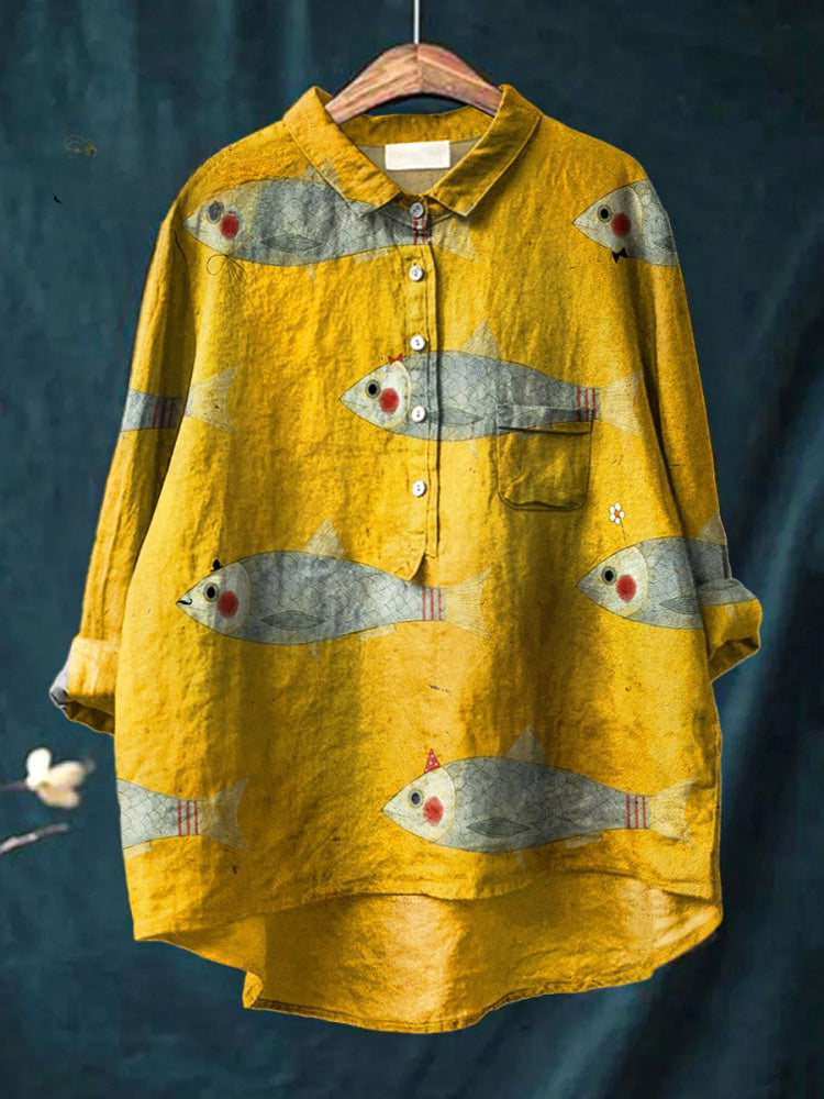Marina - Playful Fish Print Shirt
