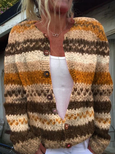 Colette – Stripe Color Block Print Buttoned Cardigan Sweater