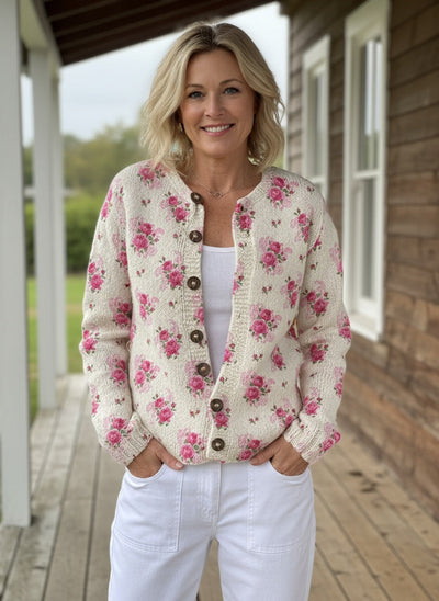 Wilma – Watercolor French Rose Cardigan