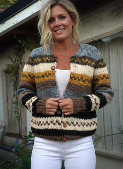 Sienna – Stripe Color Block Print Buttoned Cardigan Sweater